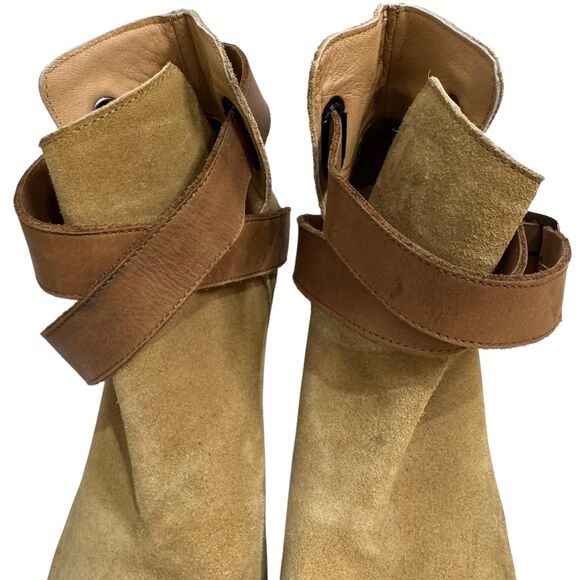 Free People Boots Womens Size 38 Tan Suede Clog Ankle Wrap Wooden Heel 500030907 - Picture 3 of 11